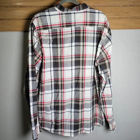 NWT Wrangler Jeans Men's Plaid Button Up White Grey Red Size XL PTP 25 L 29.5 - Picture 2 of 9